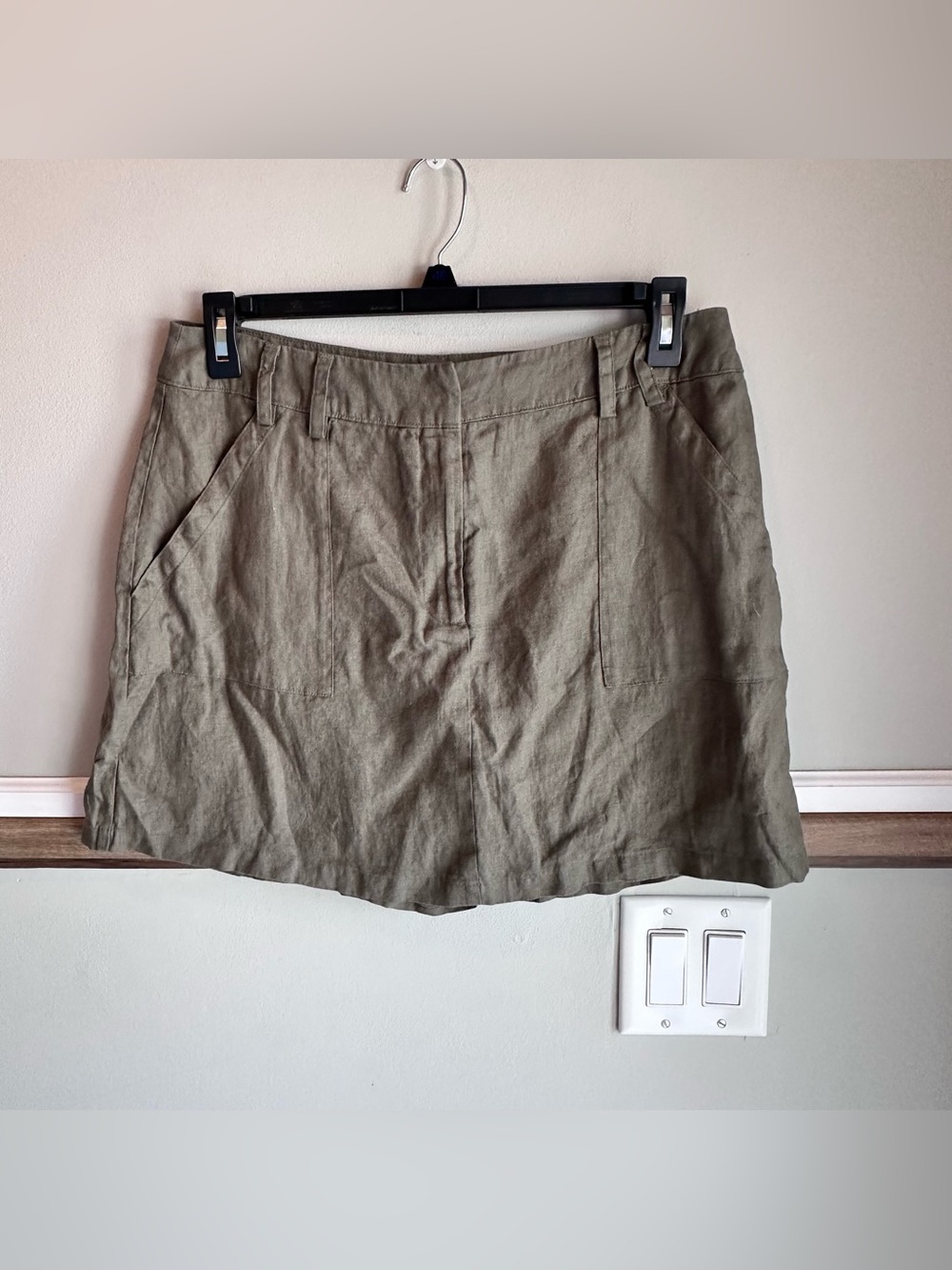 Quince European Stretch Linen Utility Skort Bayberry Olive